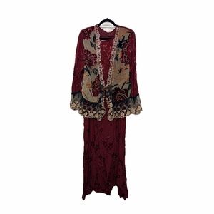 Vintage Spencer Alexis 2pc Maxi Dress Jacket Set Floral Beaded Boho Y2K M